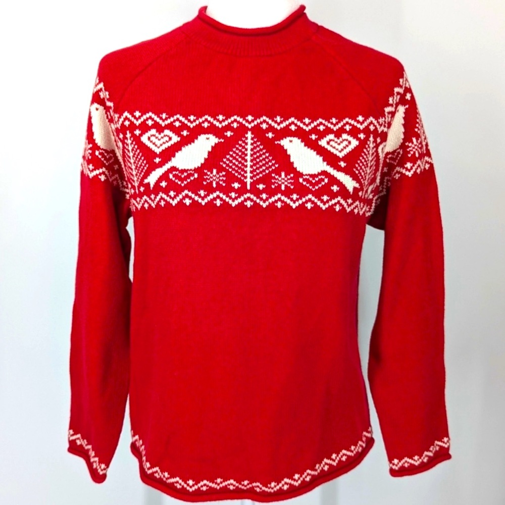Hanna Andersson Women's Red Cotton Wool Fair
Isle Birds Heart Sweater Large